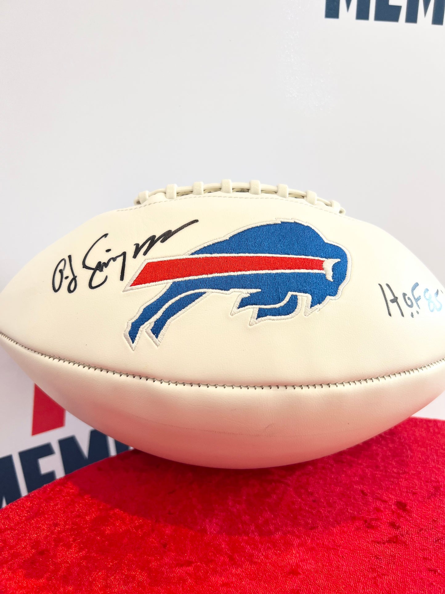 OJ Simpson Signed Bills Football Inscribed H.O.F 85 JSA COA RARE