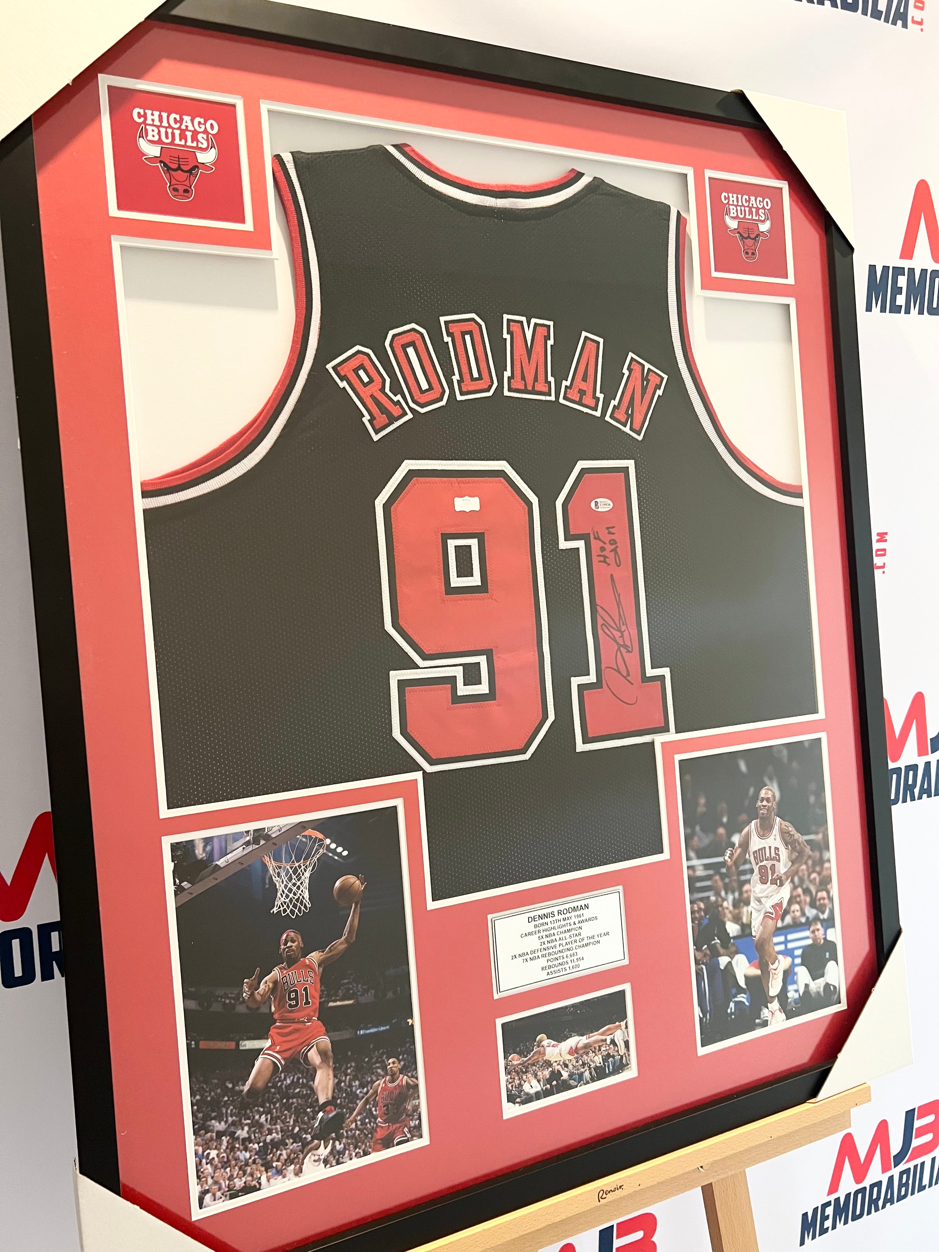 Bulls Dennis Rodman Authentic Signed Red Pro Style Framed Jersey