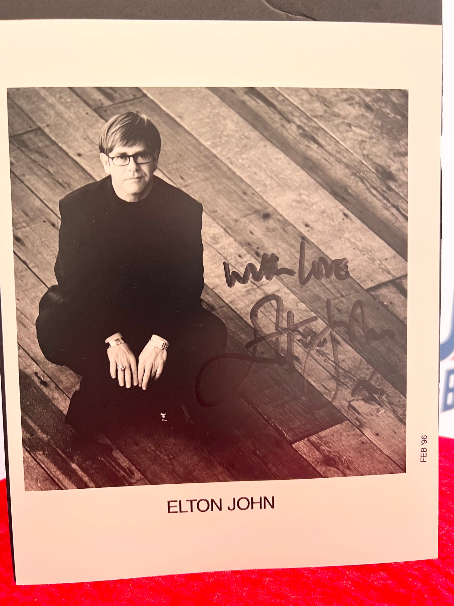 Elton John Signed Autographed Black and White Photo Inscribed With Love RARE