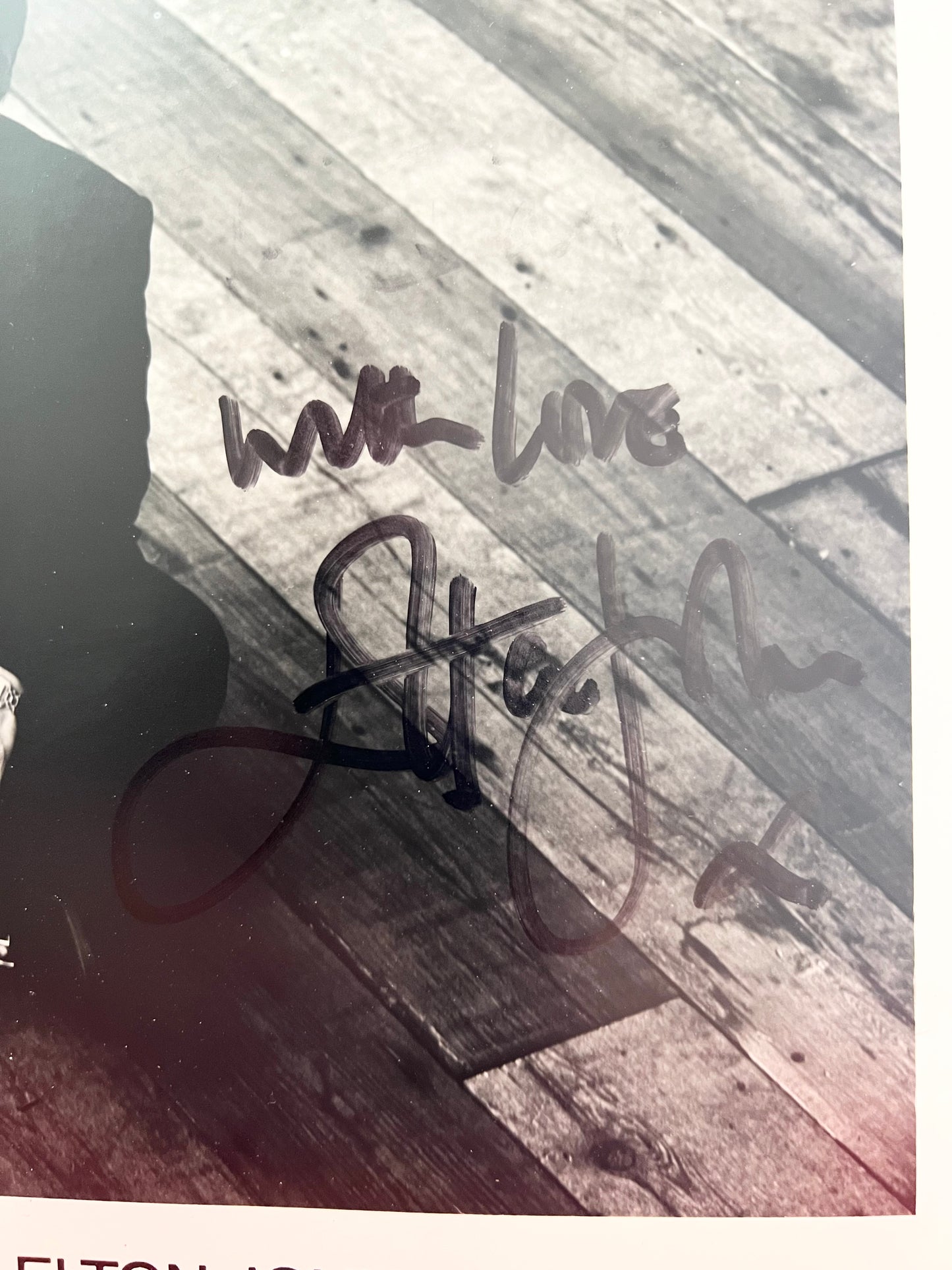 Elton John Signed Autographed Black and White Photo Inscribed With Love RARE