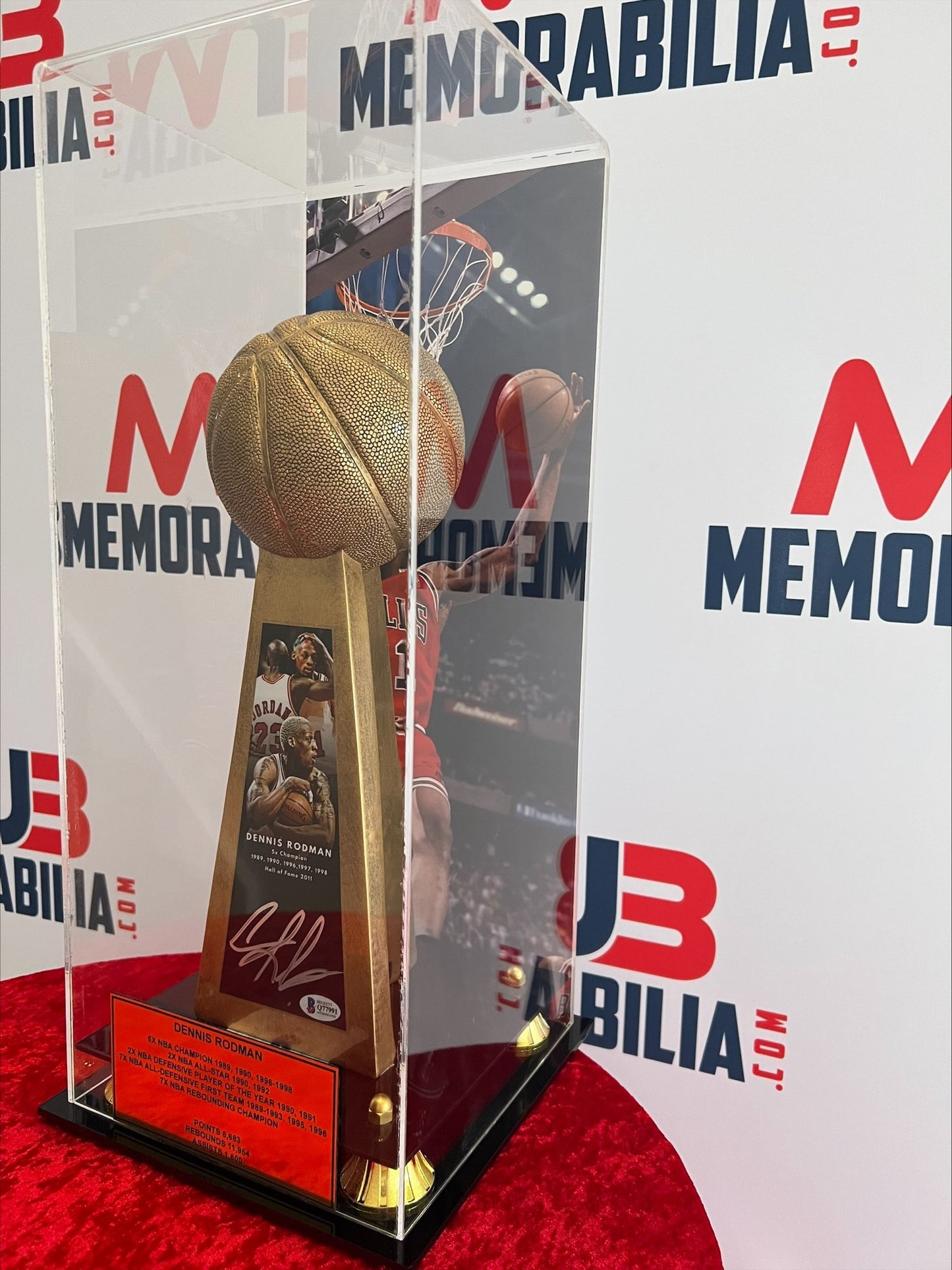 Dennis Rodman Signed NBA Championship Trophy Beckett Authentication Chicago Bulls