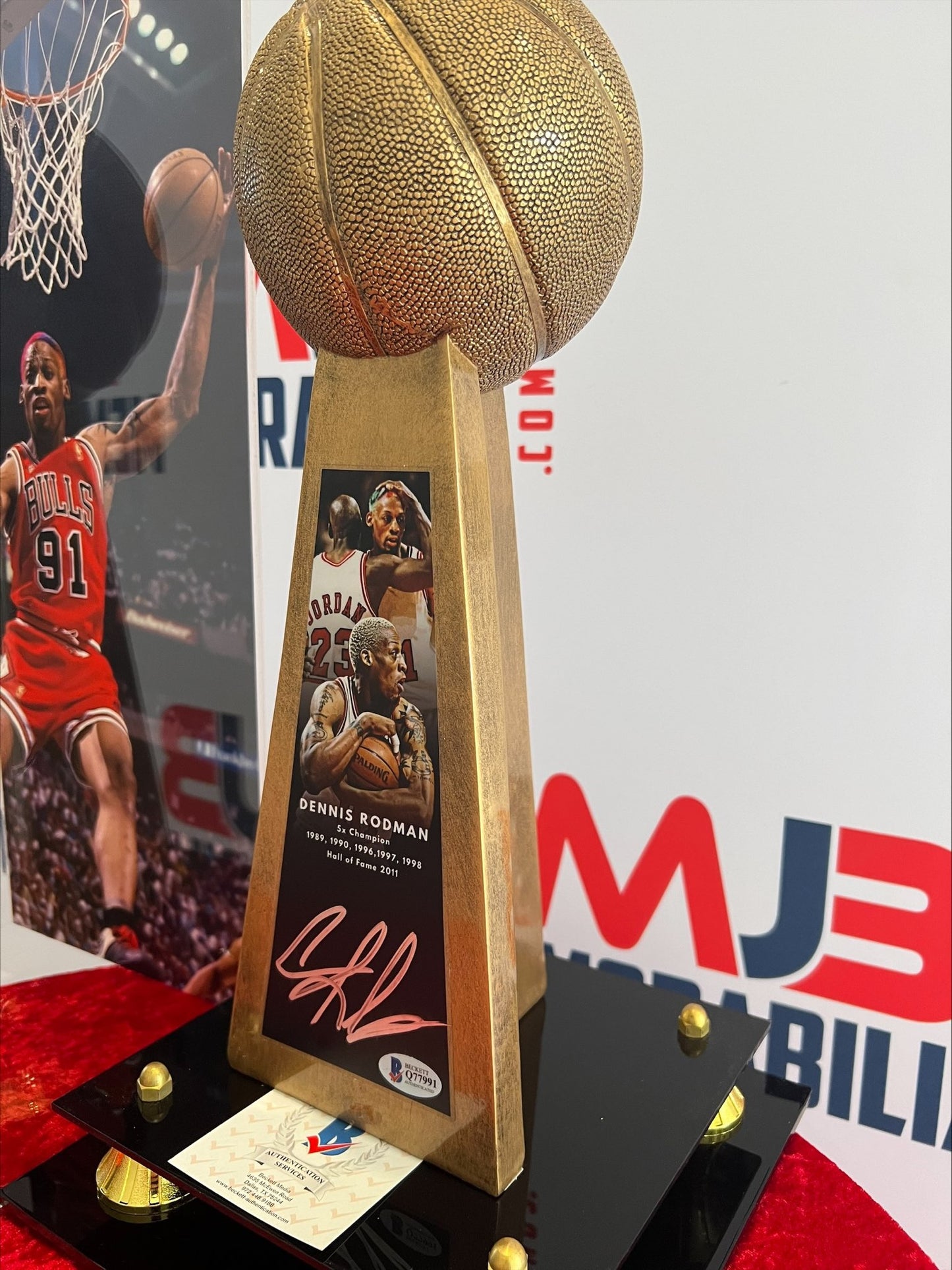 Dennis Rodman Signed NBA Championship Trophy Beckett Authentication Chicago Bulls