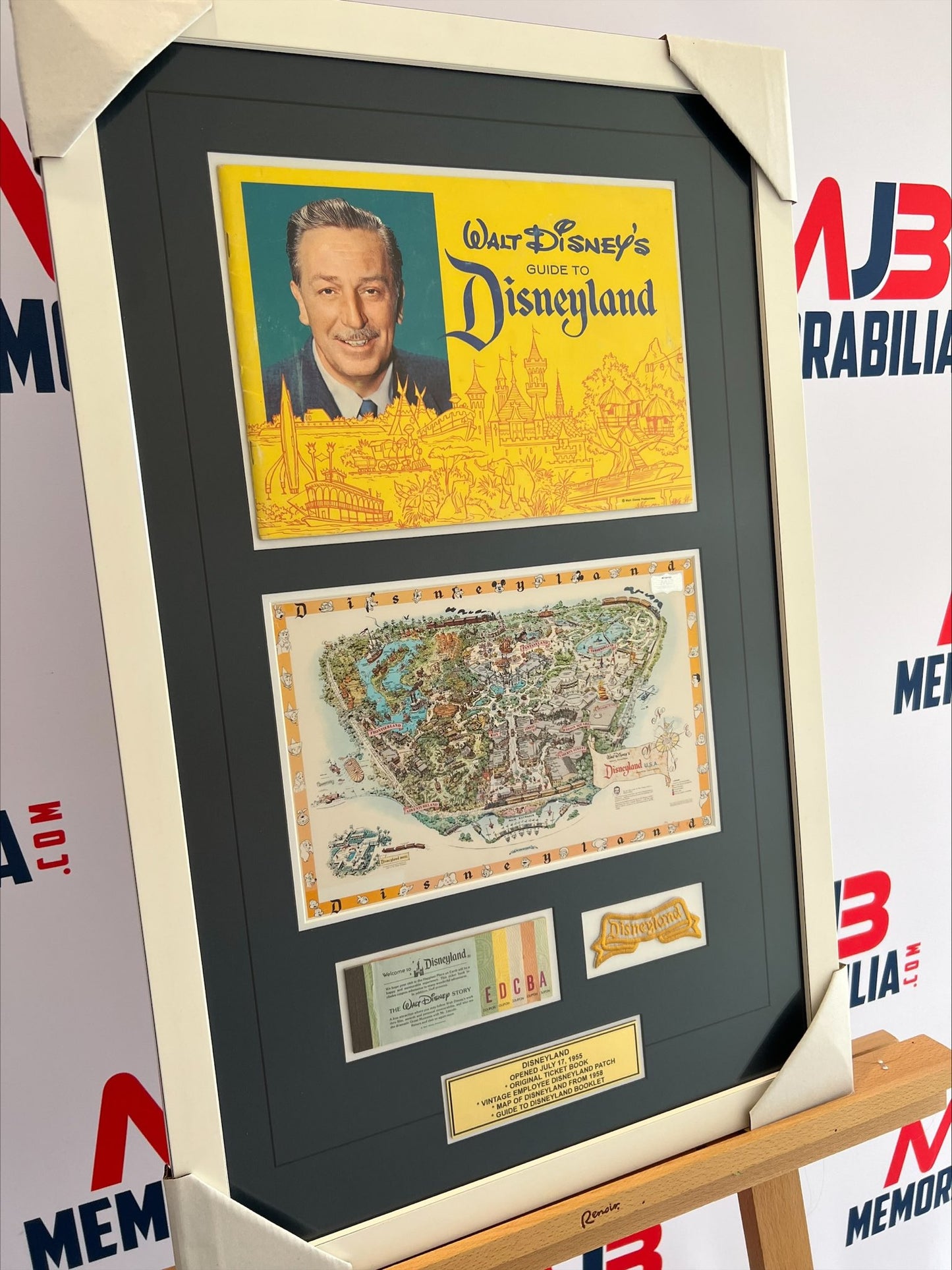 Disneyland 1959 Walt Disney Souvenir Guide Display with Ticket Book Employee Patch Original