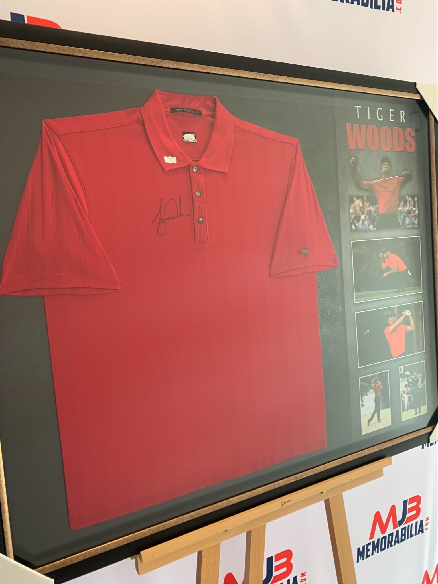 Tiger Woods Autographed Signed Framed Nike Red Polo Shirt JSA 