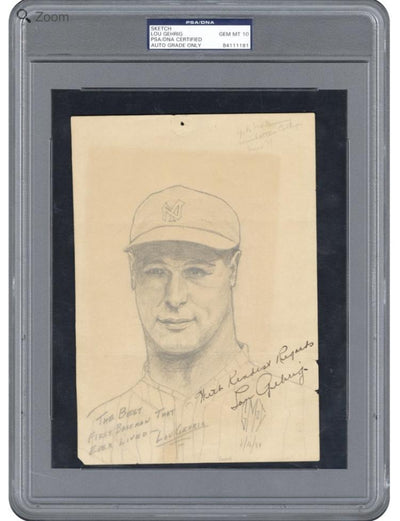 Lou Gehrig Signed Sketch Drawing