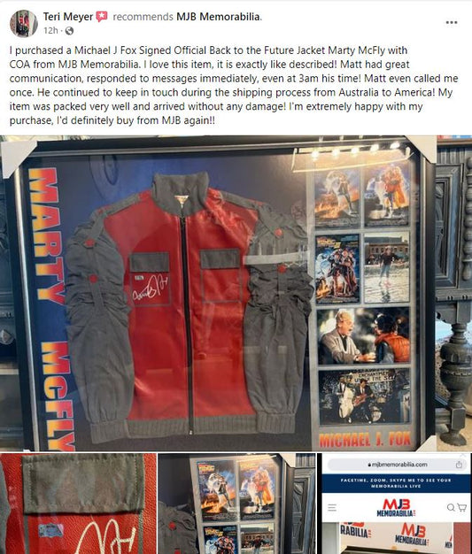 Michael J Fox Signed Replica Back to the Future Jacket sold to a fan in the USA