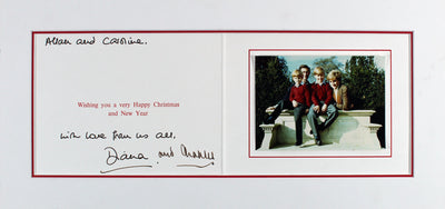 Christmas card has been hand signed by Princess Diana (D. 1997) and Prince Charles III.