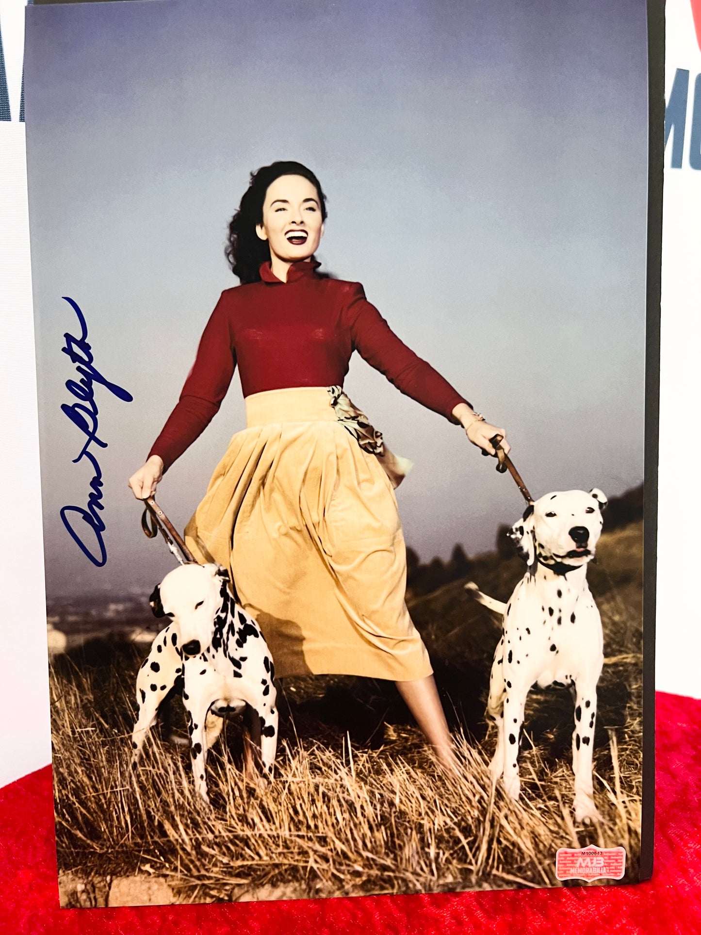 Ann Blyth Signed Autograph Photograph 1940 walking Dalmatians with COA