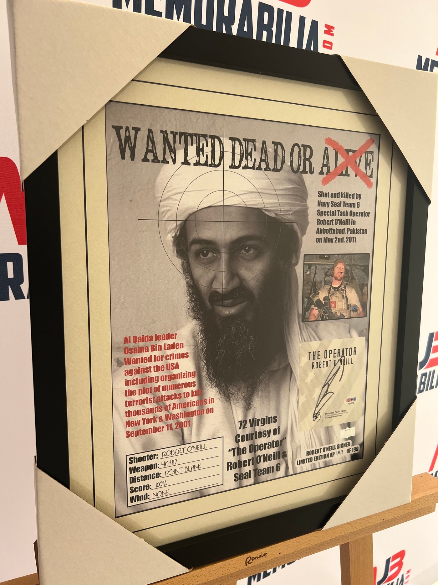 Robert O’Neill Signed Wanted Osama Bin Laden Poster with PSA Authentication