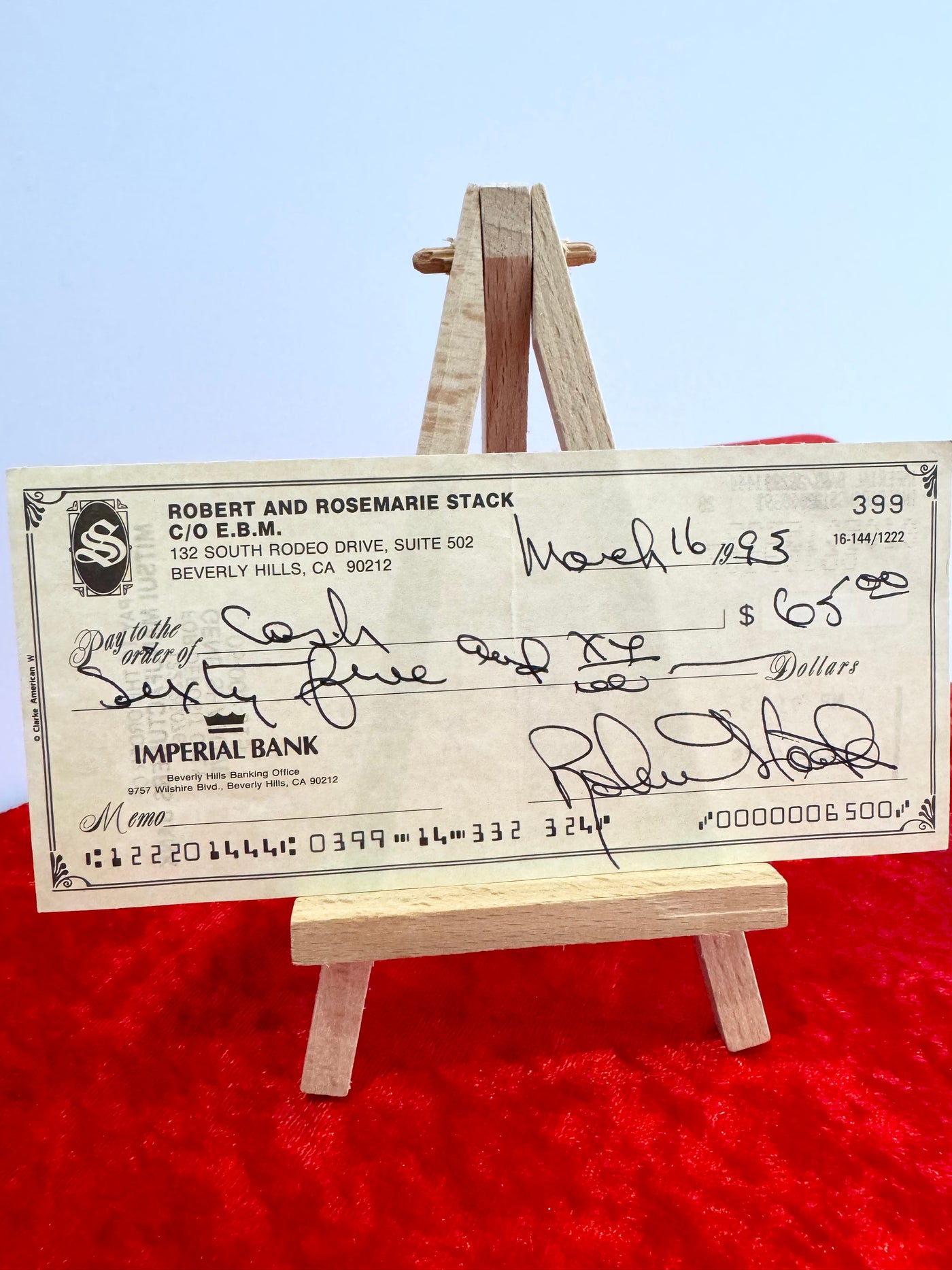 Robert Stack Signed 1993 Personal Check