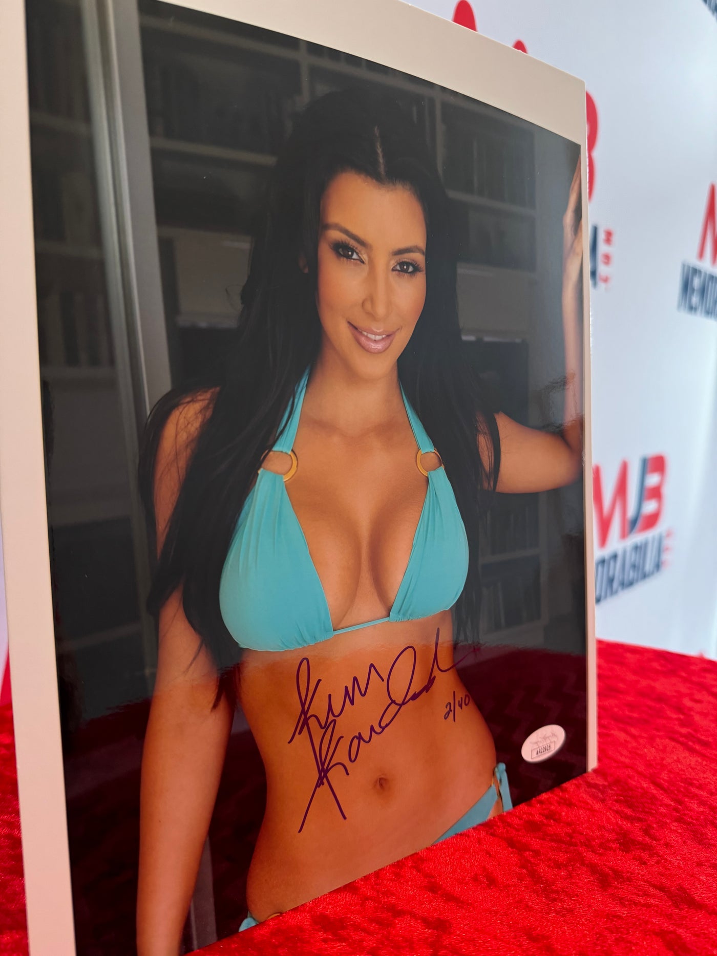 Kim Kardashian Signed Photo RARE Turquoise Bikini Series  JSA Authentication