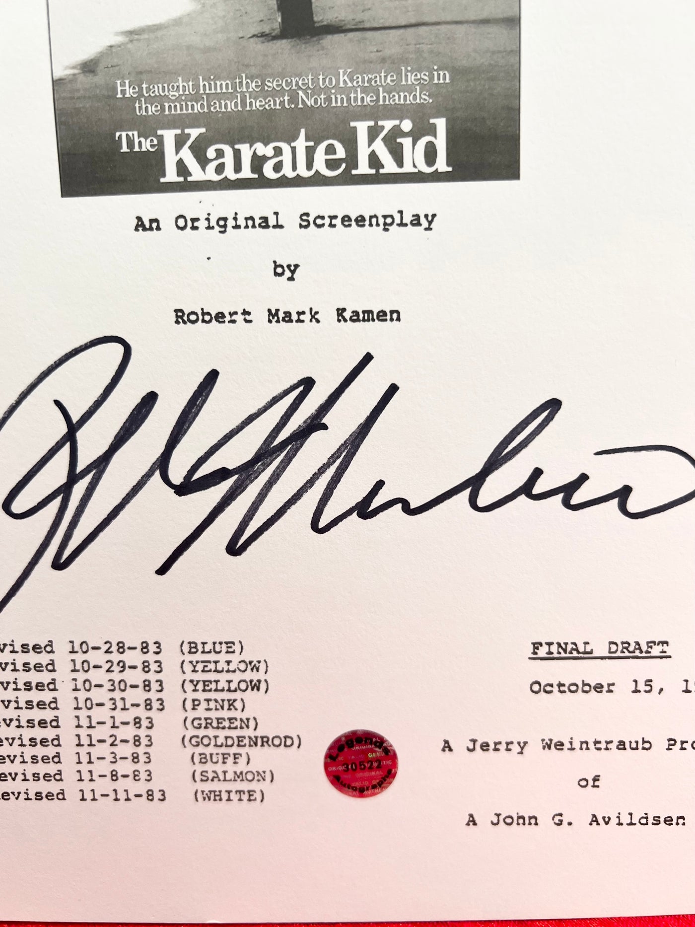 Ralph Macchio Signed Karate Kid Script with COA