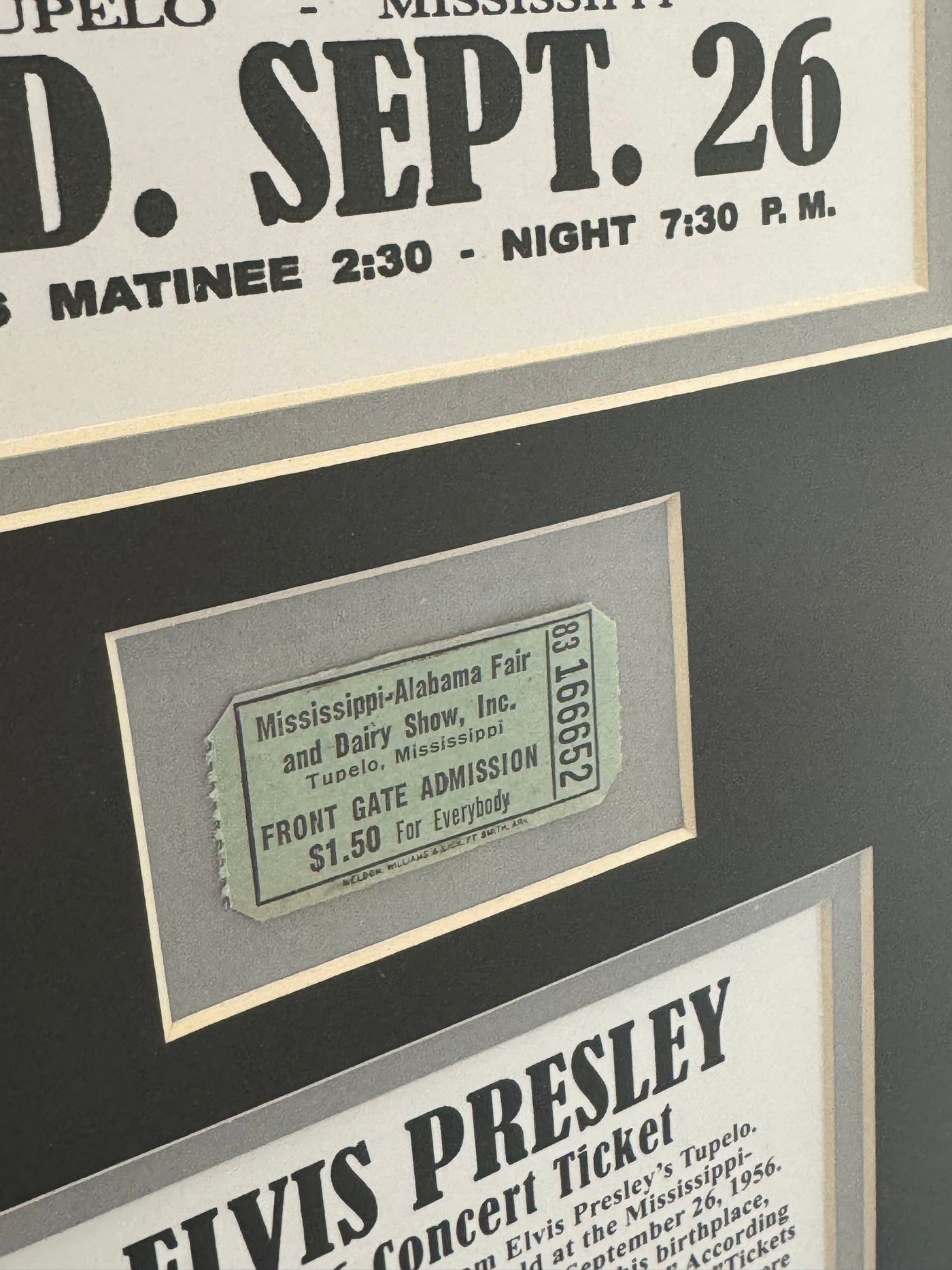 Elvis Presley Custom Matted Photo Display Authentic Original Concert Ticket 1956