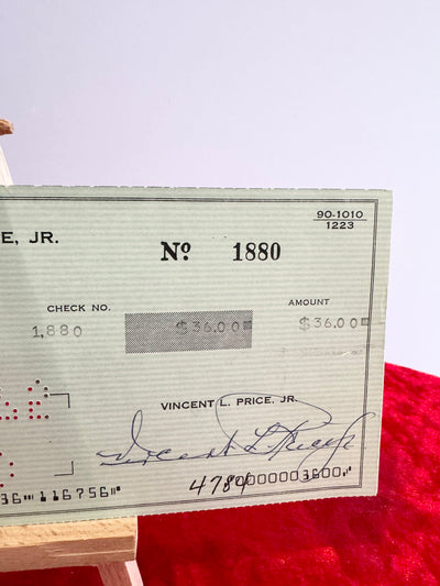 Vincent Price Hand Signed Personal Check 1975 JSA Authentication