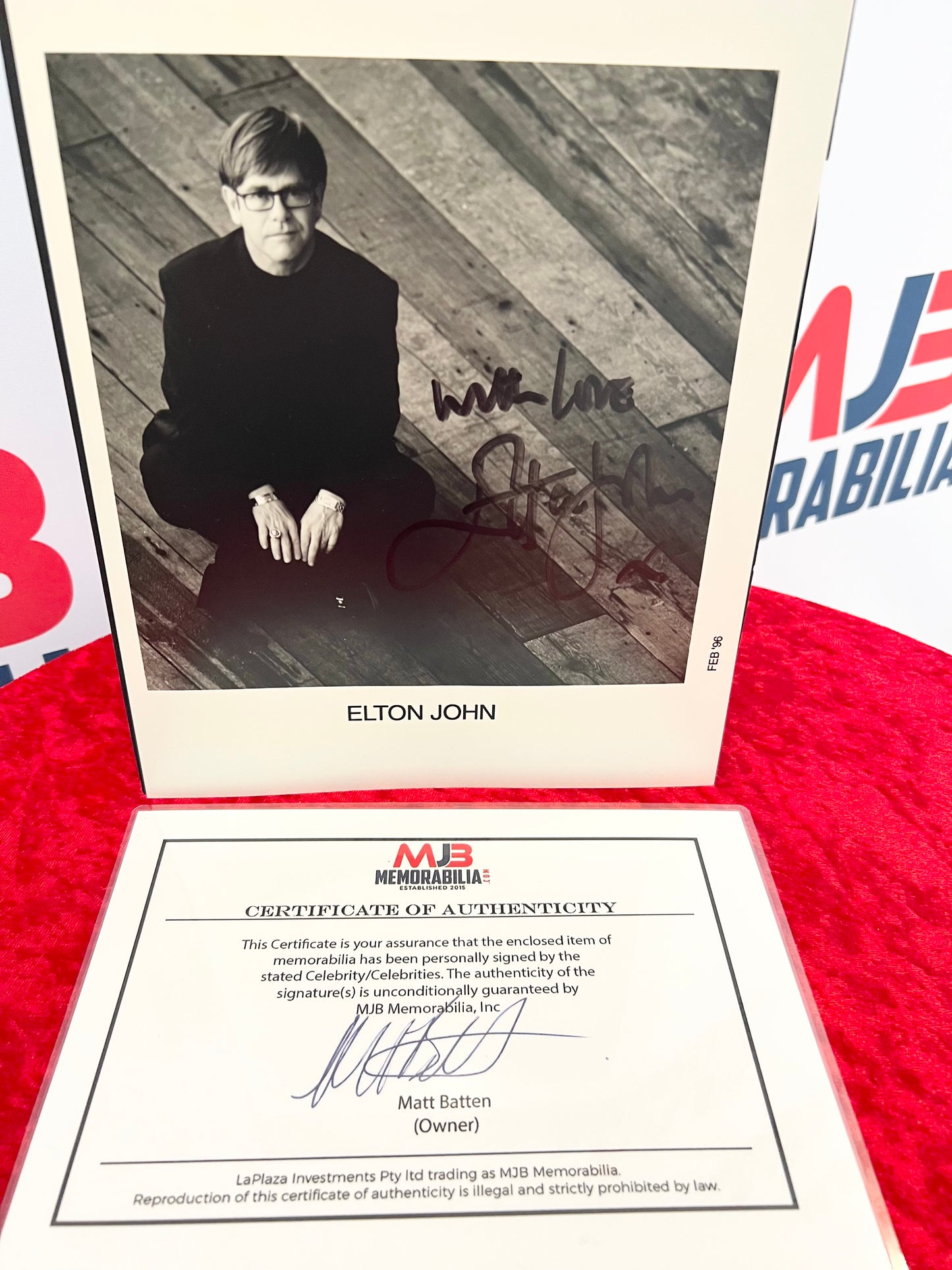 Elton John Signed Autographed Black and White Photo Inscribed With Love RARE