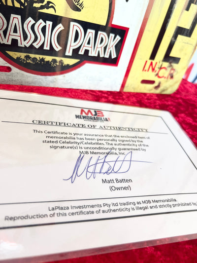 Wayne Knight Signed Jurassic Park #12 Jeep License Plate Movie Prop Replica COA