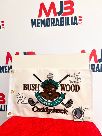 Chevy Chase Michael OKeefe Cindy Morgan Signed Caddyshack Golf Flag with inscriptions Beckett Authentication