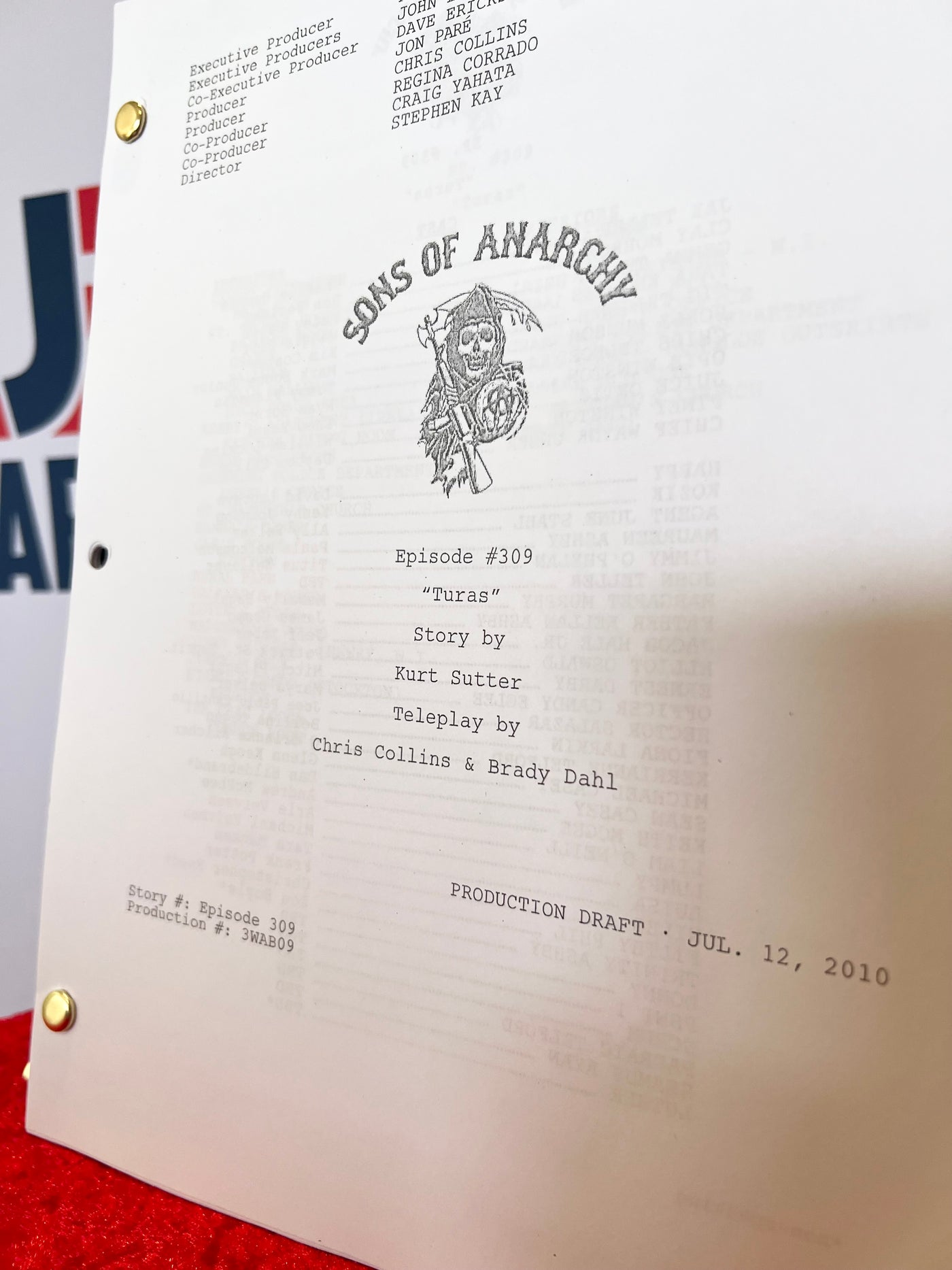 Sons of Anarchy Replica Script Unsigned Episode 309 Turas