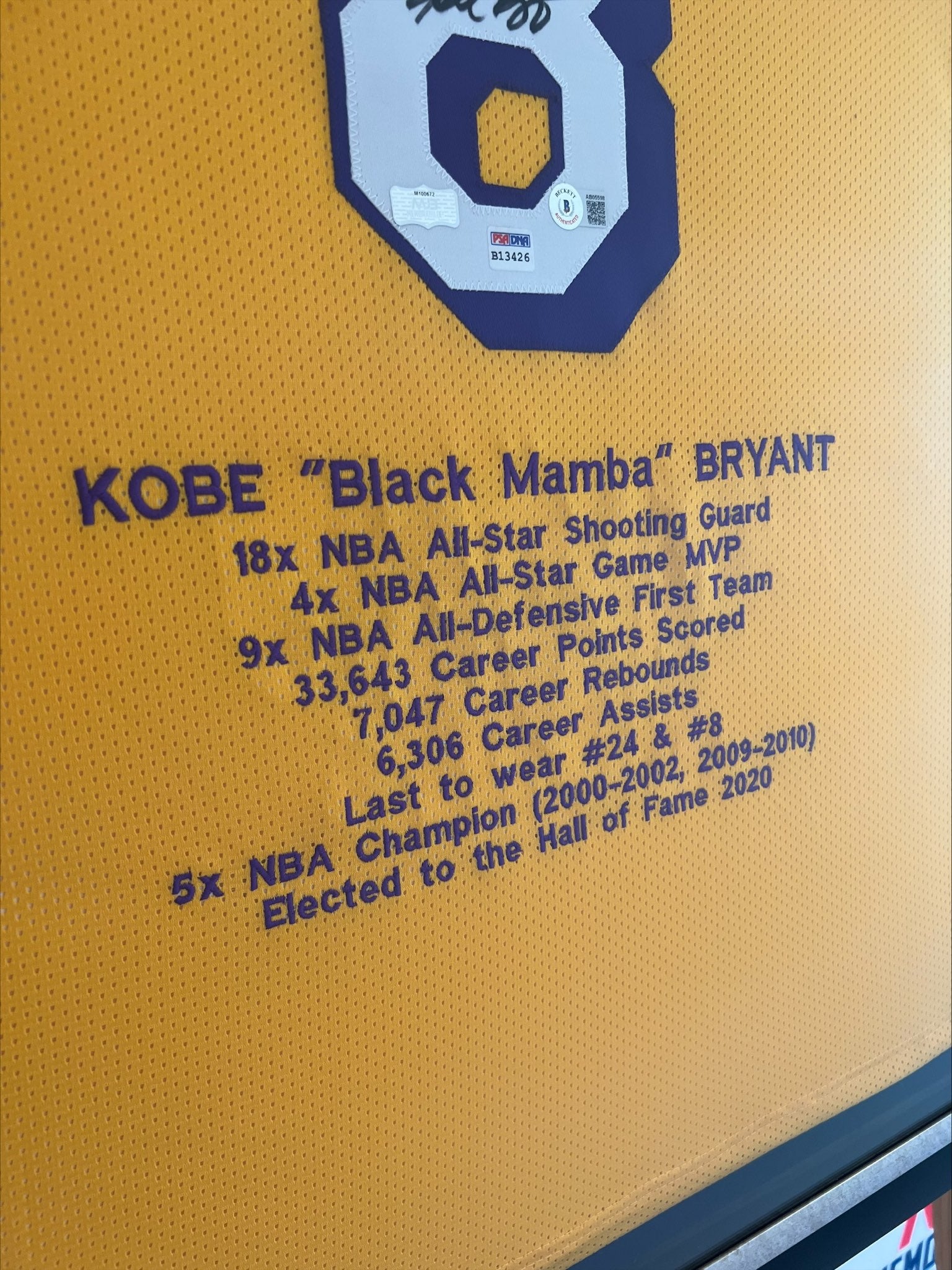 Kobe Bryant Signed Career Highlight Stat Jersey (Beckett LOA & PSA
