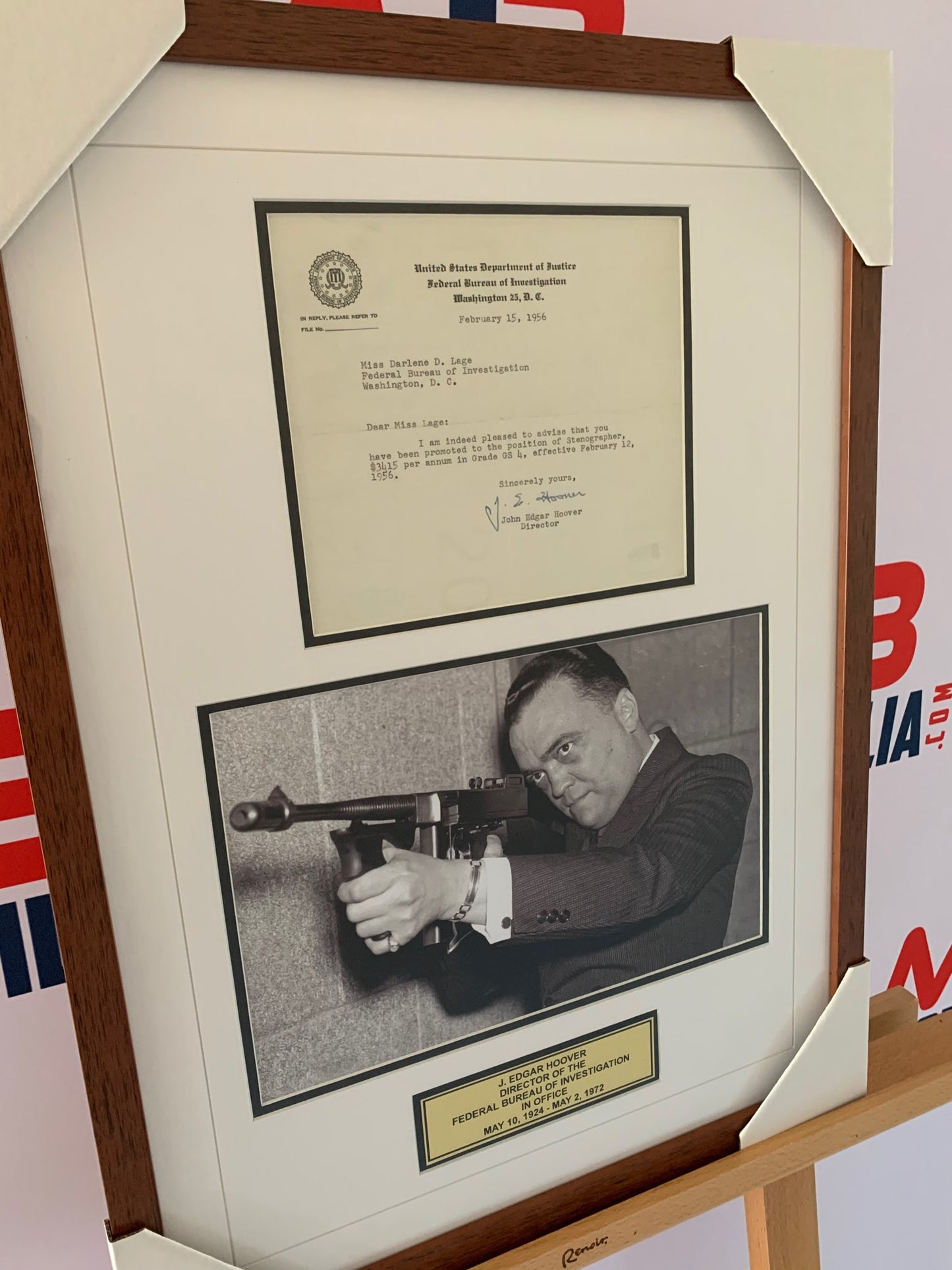 J Edgar Hoover Signed FBI Letter 1956 with Beckett COA