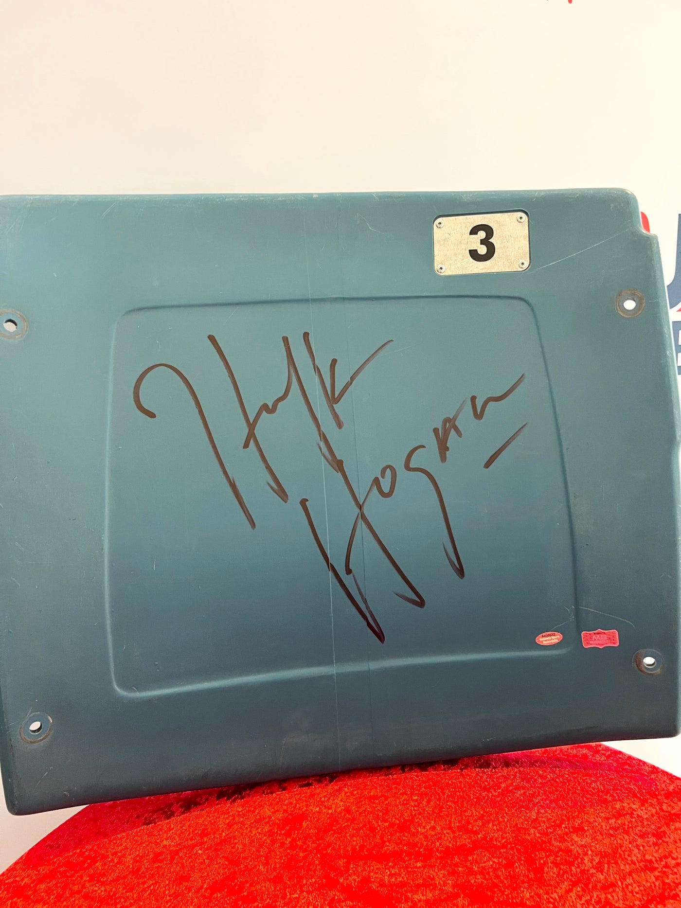 Hulk Hogan Signed Game-Used Pontiac Silverdome Stadium Blue Seatback - Extremely Rare, Fully Authenticated
