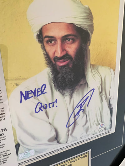 U.S Navy Seal Robert O’Neill Signed Osama Bin Laden Newspaper cover photo Inscribed Never Quit PSA COA