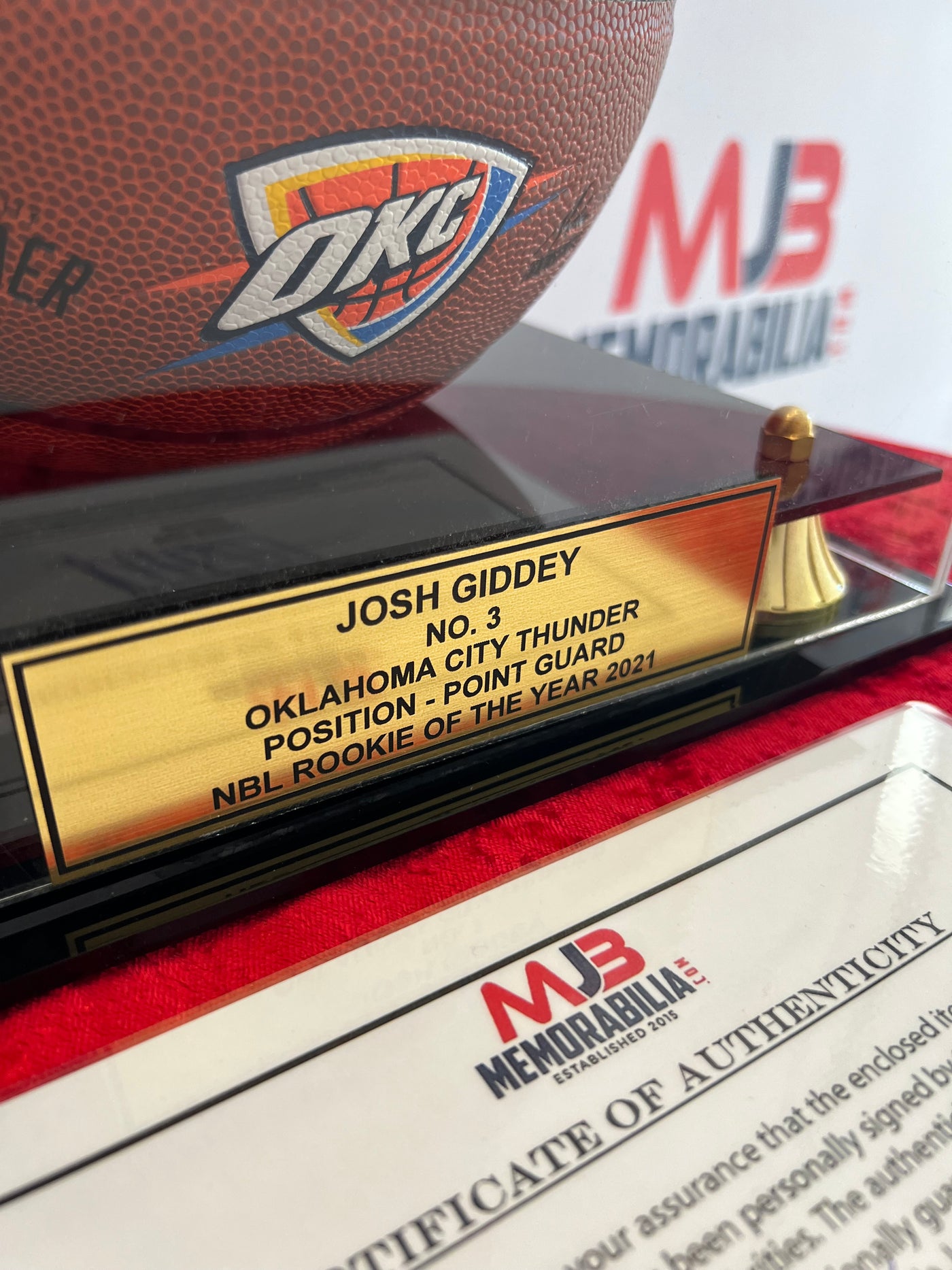 Josh Giddey Signed Basketball Exclusive  Rare Collectible in Perspex Case with Gold Plaque Career Stats and Photo Fully Authenticated