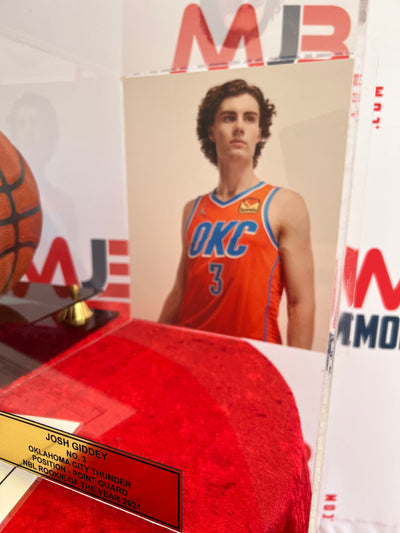Josh Giddey Signed Basketball Exclusive  Rare Collectible in Perspex Case with Gold Plaque Career Stats and Photo Fully Authenticated