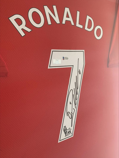 Cristiano Ronaldo Personally Hand Signed Framed Manchester United Jersey with Beckett Authentication