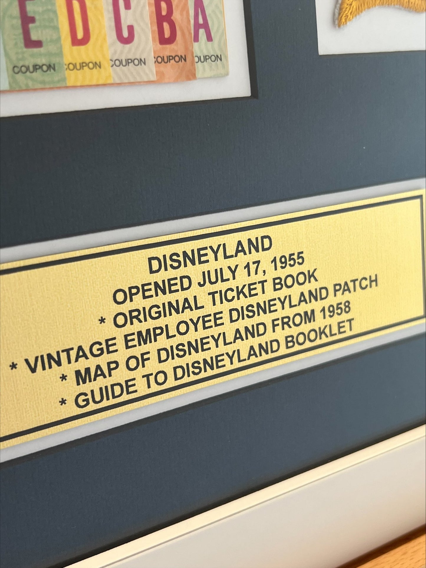 Disneyland 1959 Walt Disney Souvenir Guide Display with Ticket Book Employee Patch Original
