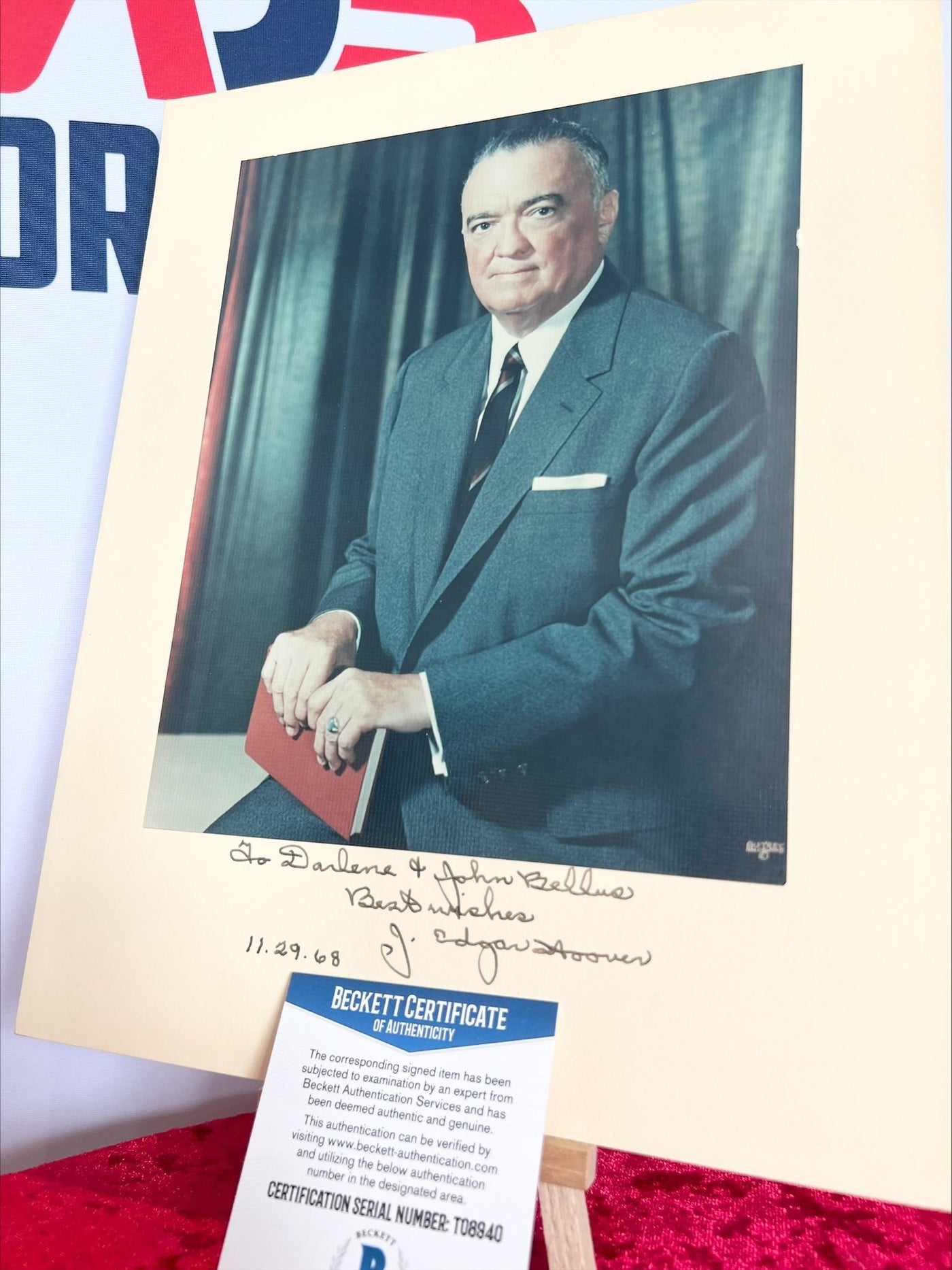 J Edgar Hoover Signed Original 1968 Photograph FBI Beckett Authentication