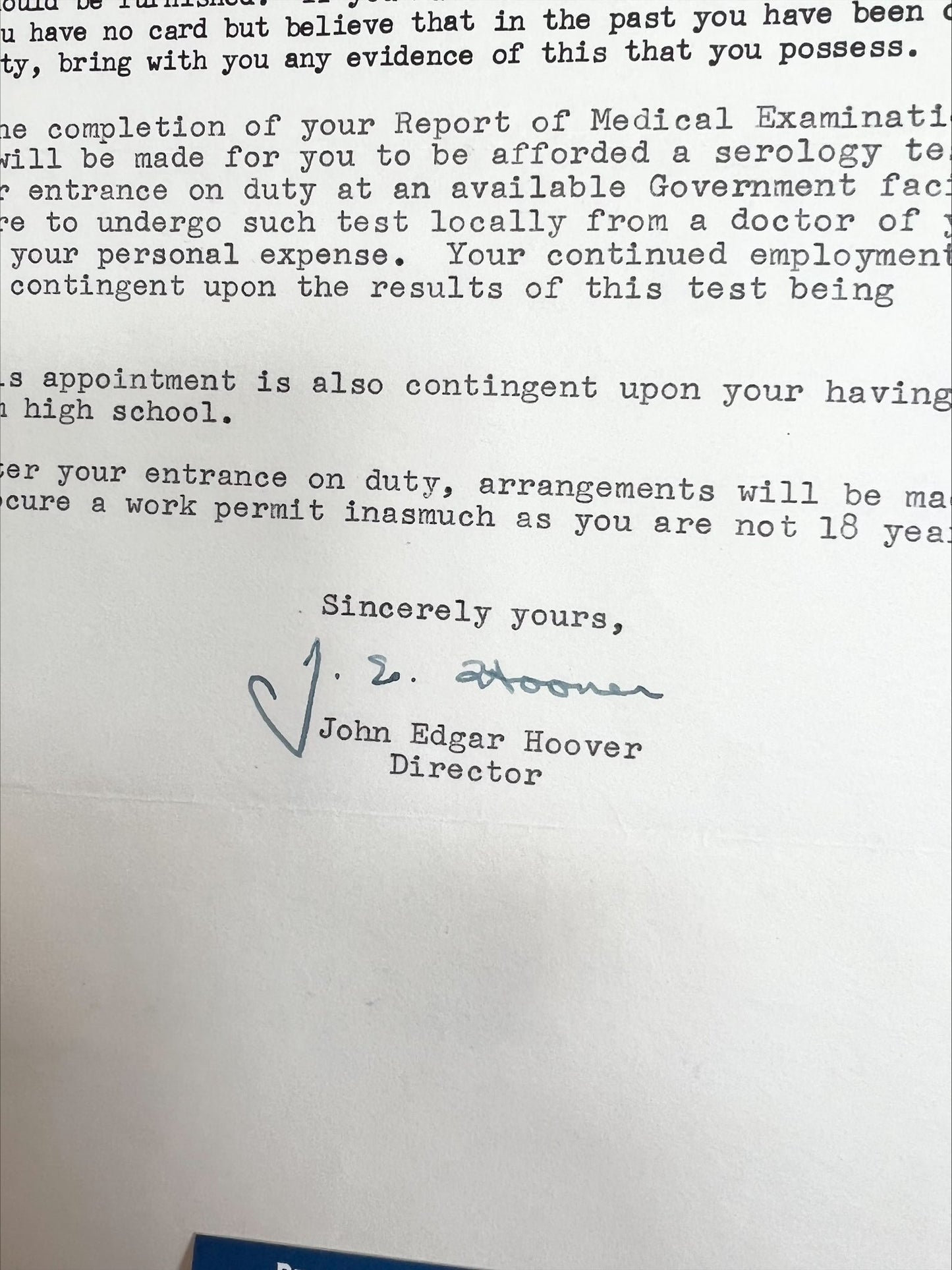 J Edgar Hoover Signed Original 1955 FBI Letter Beckett Authentication