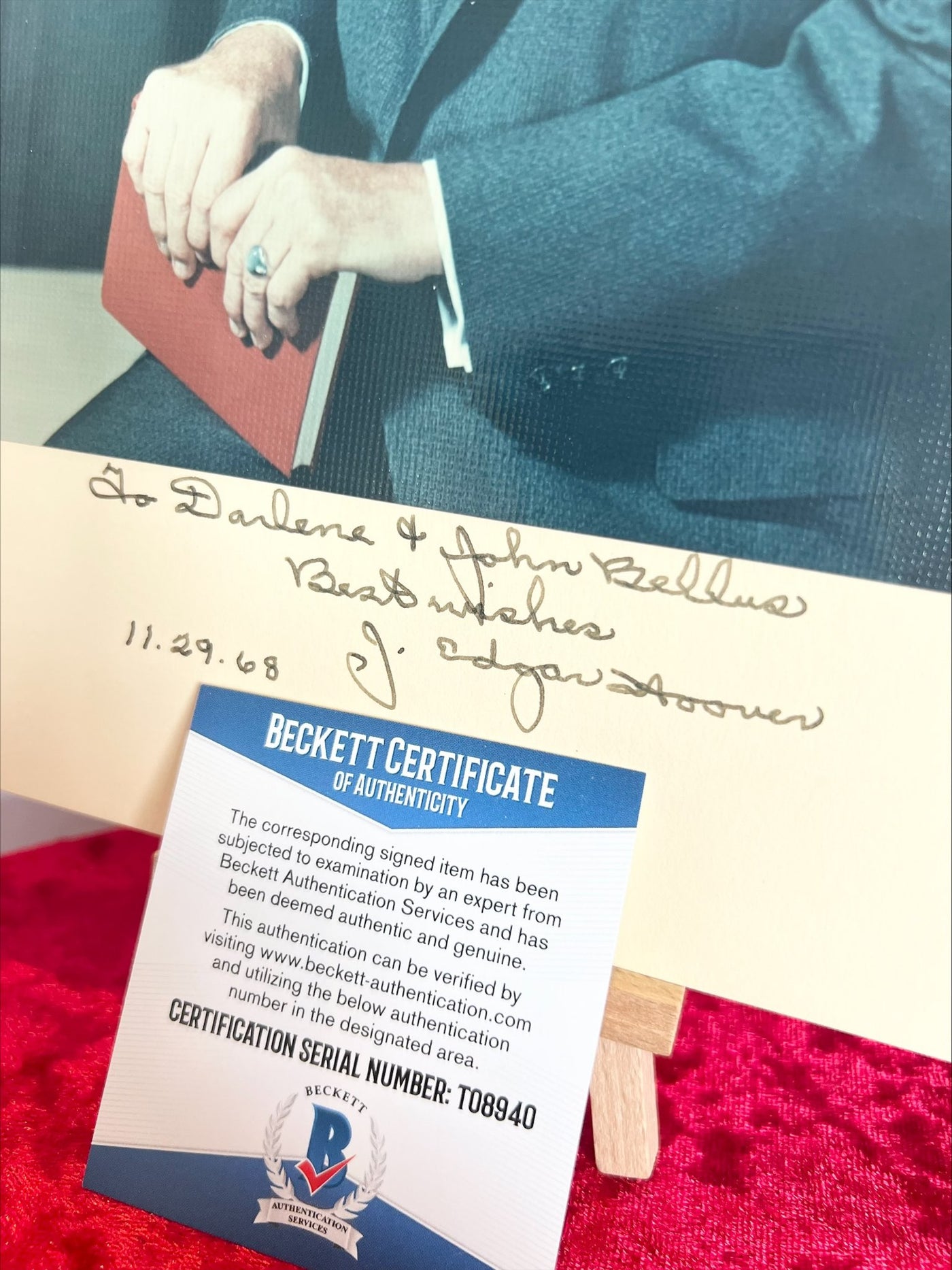 J Edgar Hoover Signed Original 1968 Photograph FBI Beckett Authentication