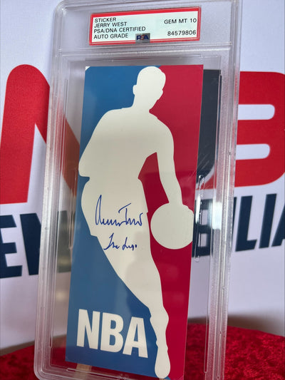 Jerry West Signed NBA Logo Sticker PSA 10 Inscribed The Logo