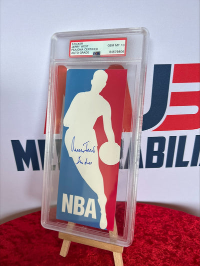 Jerry West Signed NBA Logo Sticker PSA 10 Inscribed The Logo