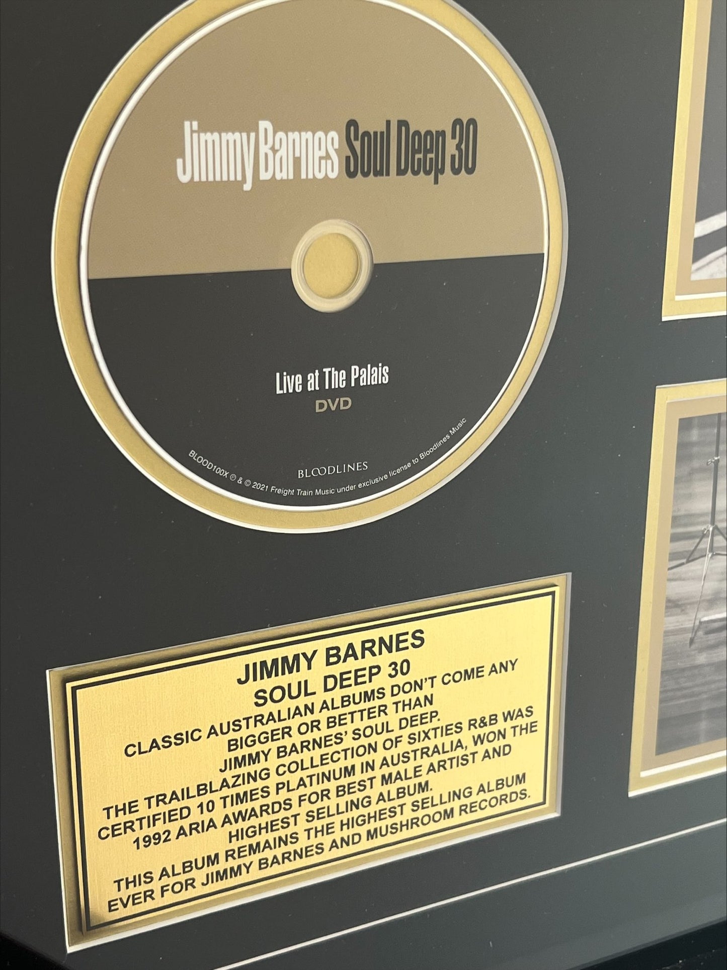 Signed Jimmy Barnes Soul Deep 30th Anniversary CD  Framed with Gold Plaque B&W Photos Fully Authenticated RARE