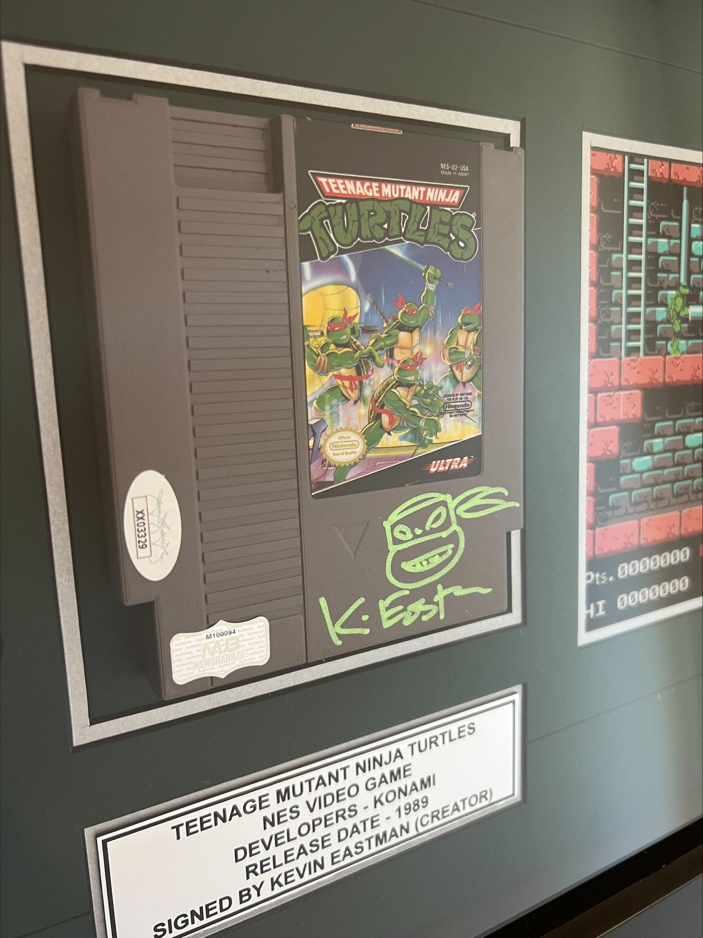 Kevin Eastman Signed Original 1989 Teenage Mutant Ninja Turtles Nintendo Game with Turtles sketch and JSA Authentication