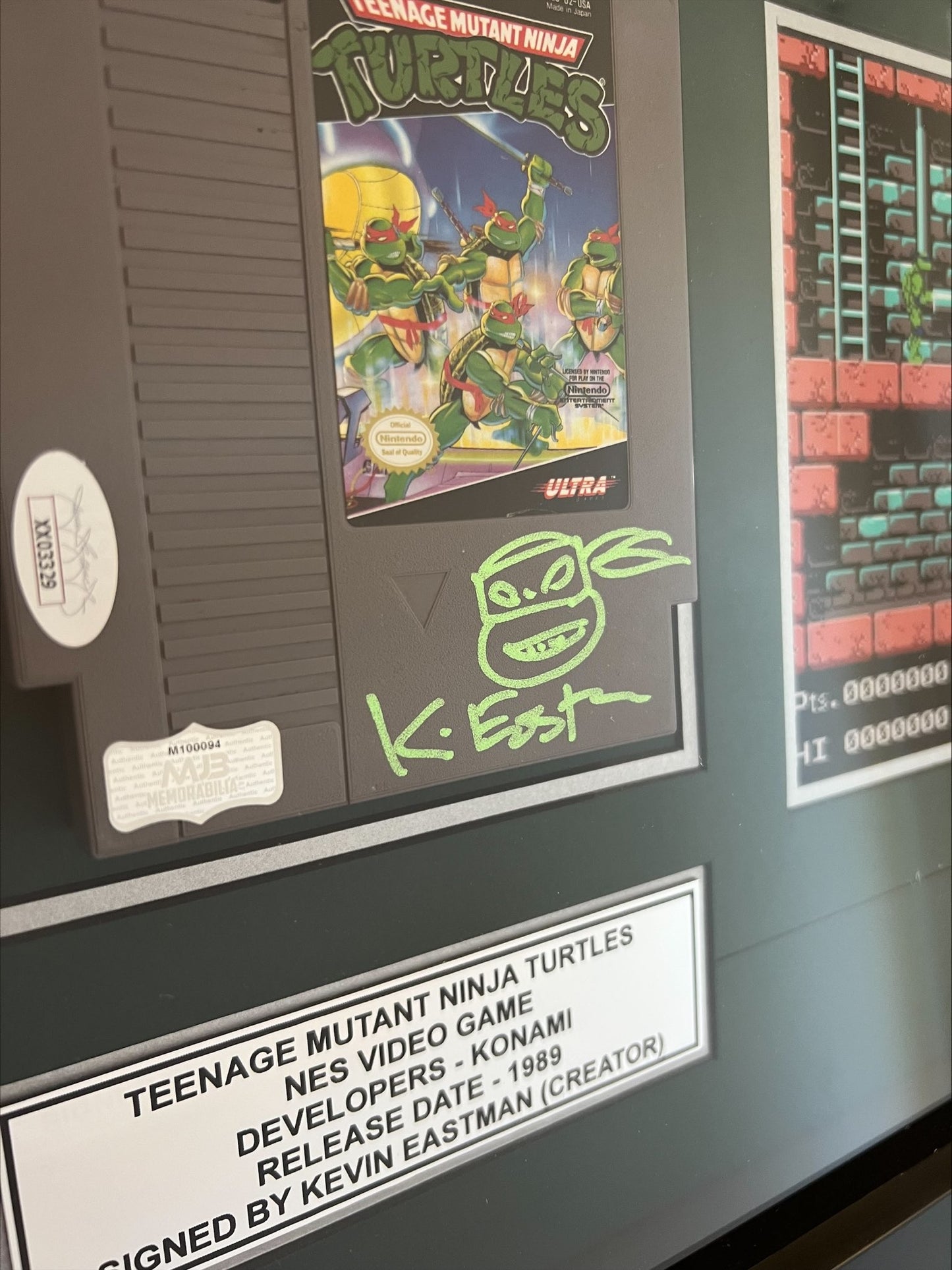 Kevin Eastman Signed Original 1989 Teenage Mutant Ninja Turtles Nintendo Game with Turtles sketch and JSA Authentication