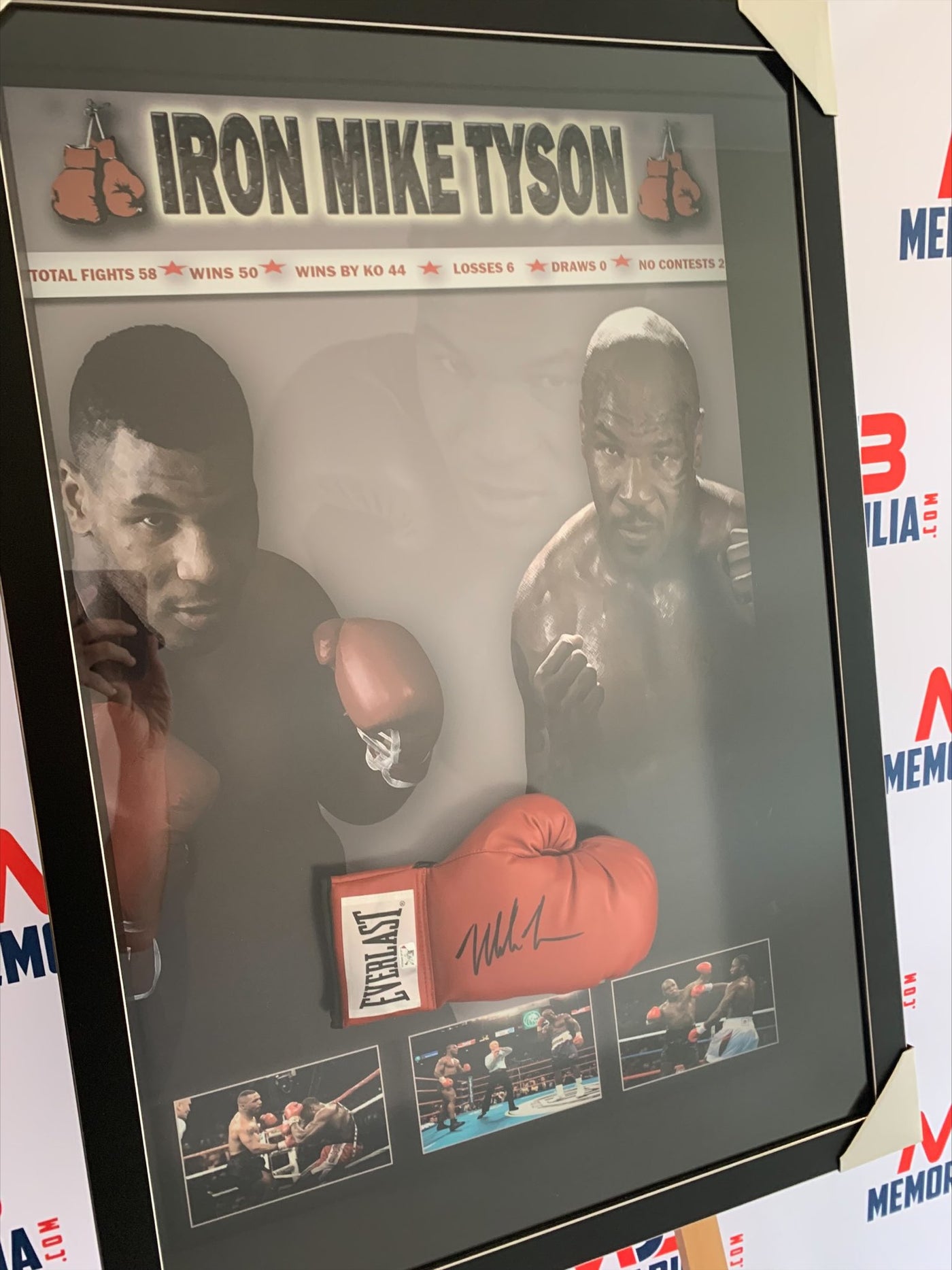 Mike Tyson Signed Authentic Everlast Red Glove with COA and Database Hologram Authentication Framed