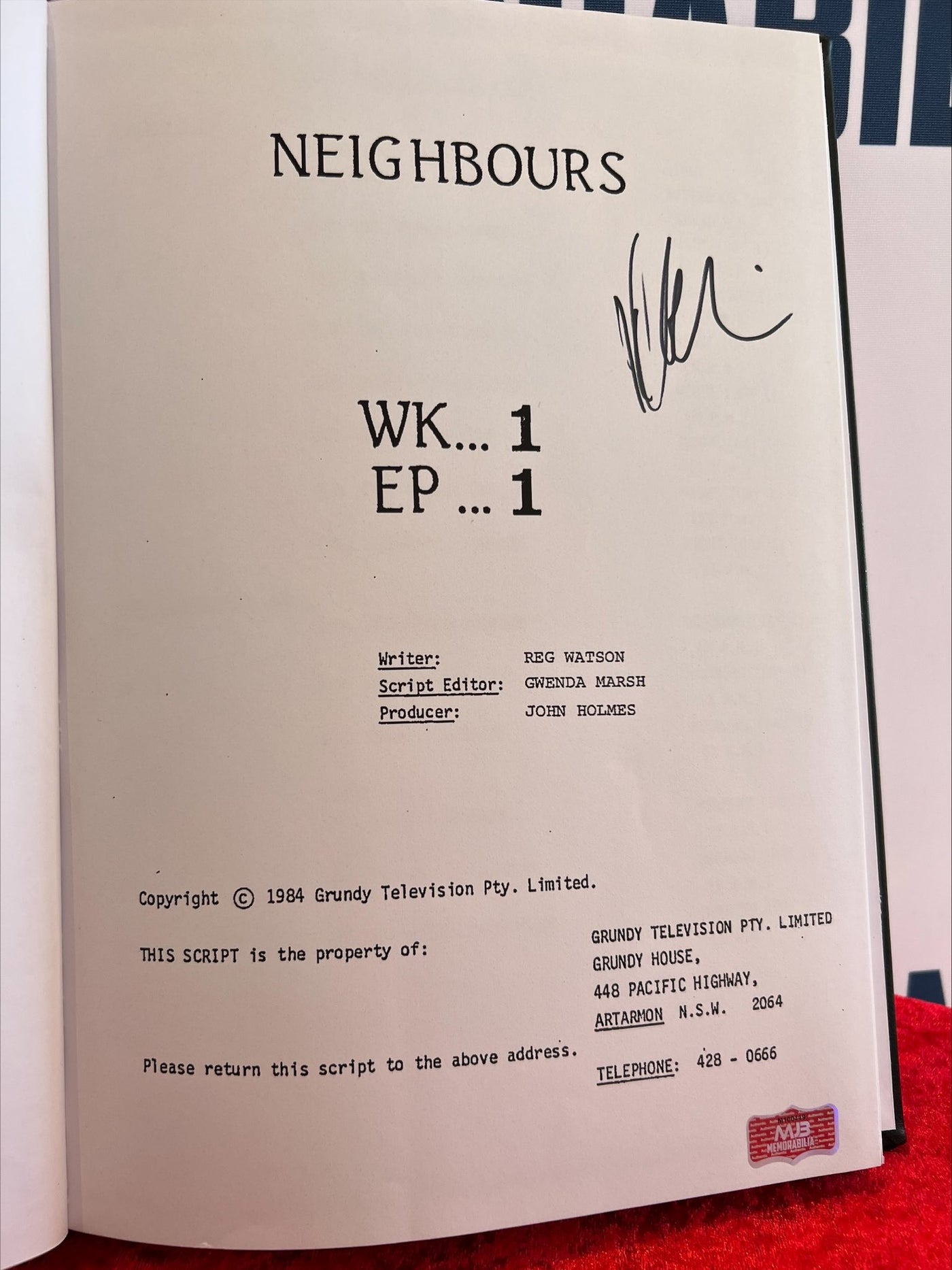 Neighbours Signed Script Episode 1 Signed by Original cast member David Clencie with Authentication Danny Ramsay