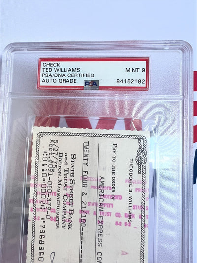 Theodore Ted Williams Signed 1975 Personal Bank Cheque PSA 9 State Street Bank American Express Company