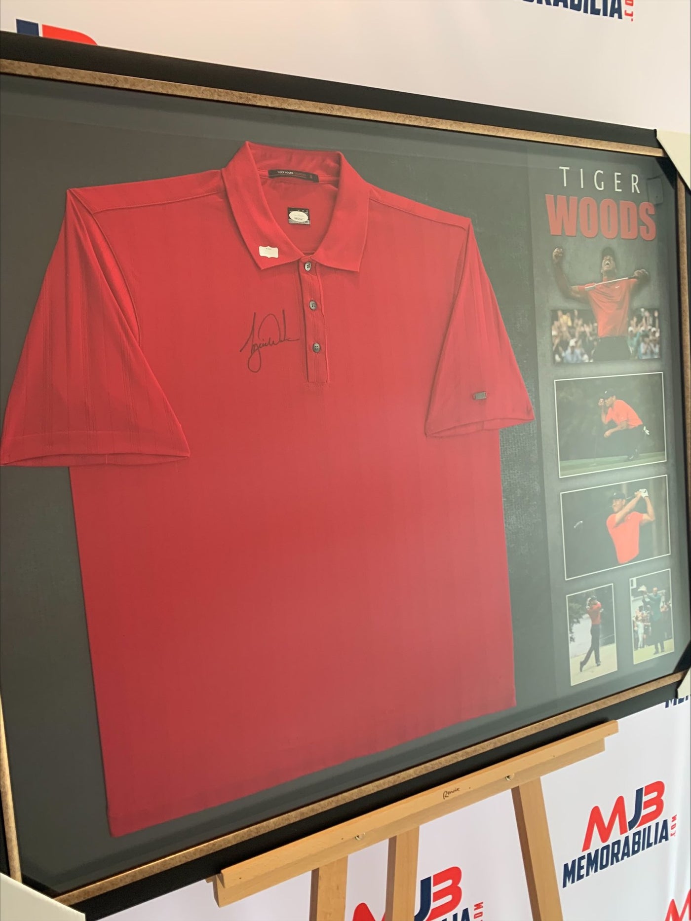 Tiger Woods Autographed Signed Framed Nike Red Polo Shirt JSA Authentication